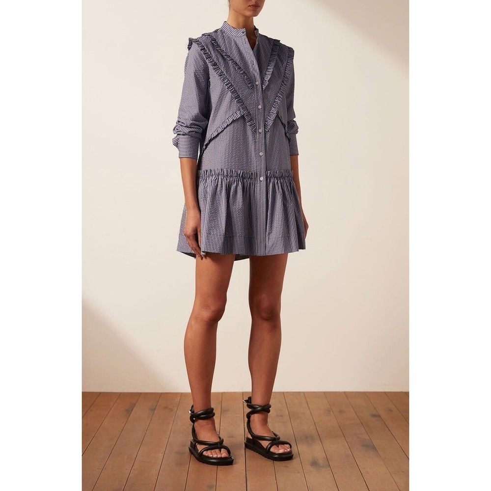 Shona Joy Greta chevron frill‎ mini shirt dress size 10 NWT chic
